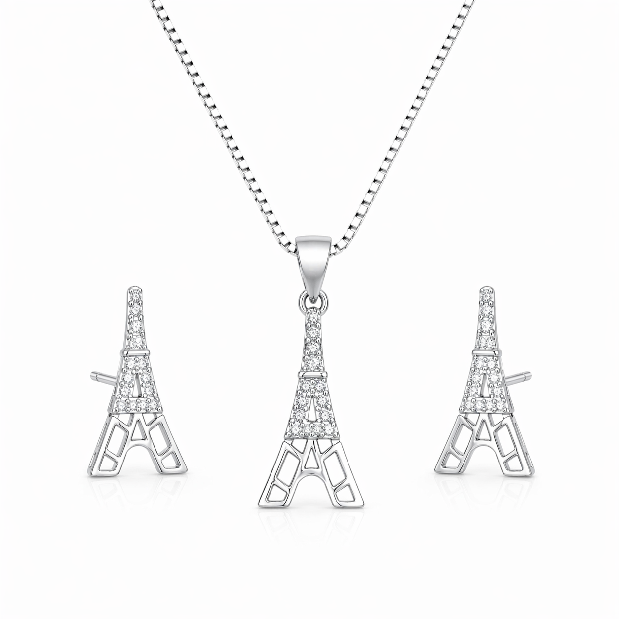 Eiffel Tower Pendant Set with Chain and Earrings