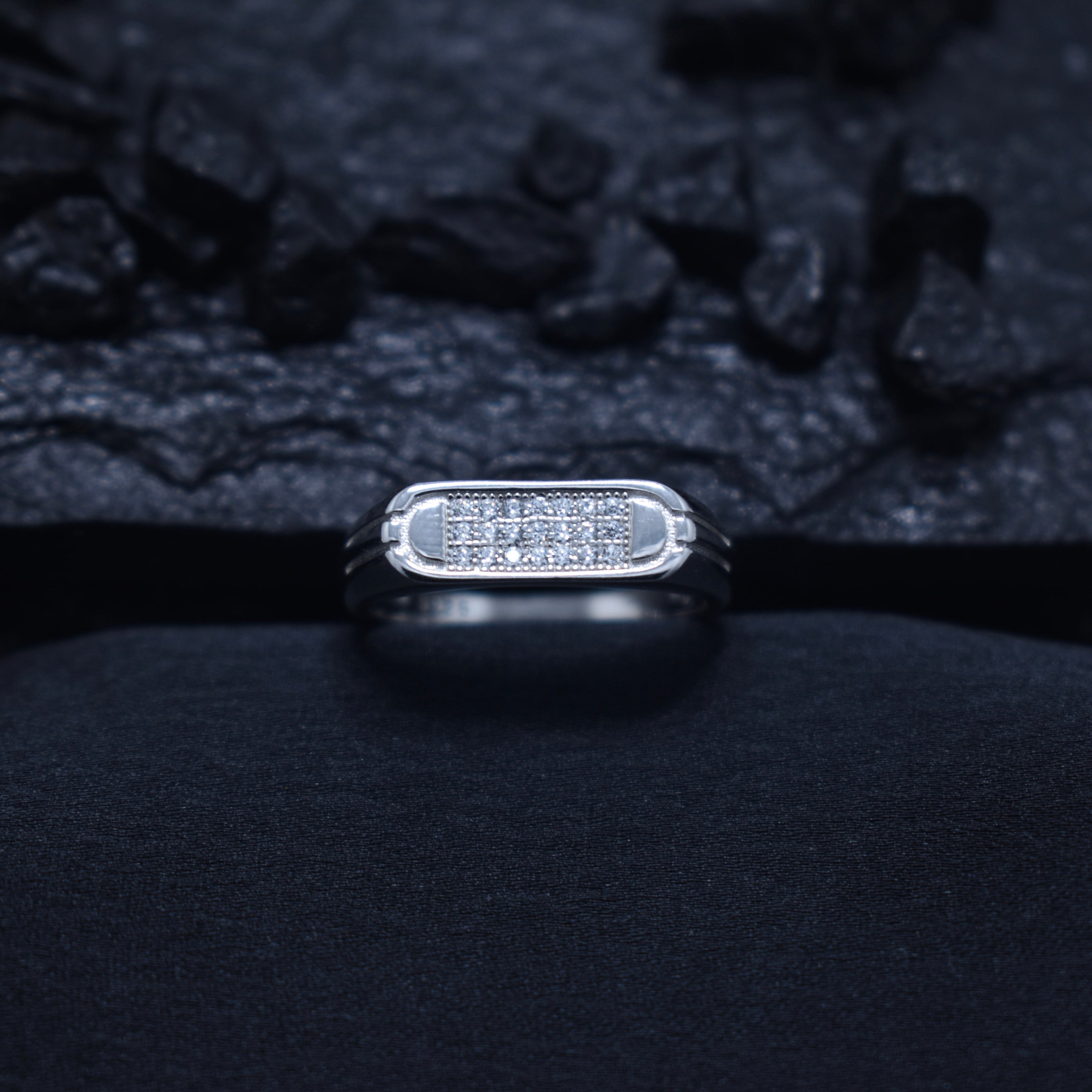 Delicate Minimalist Pave Bar Silver Ring