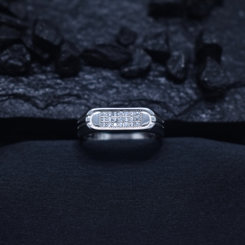 Delicate Minimalist Pave Bar Silver Ring