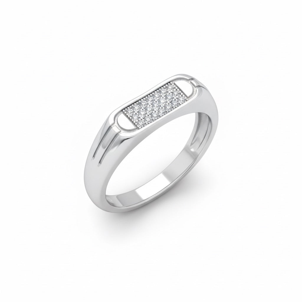 Delicate Minimalist Pave Bar Silver Ring
