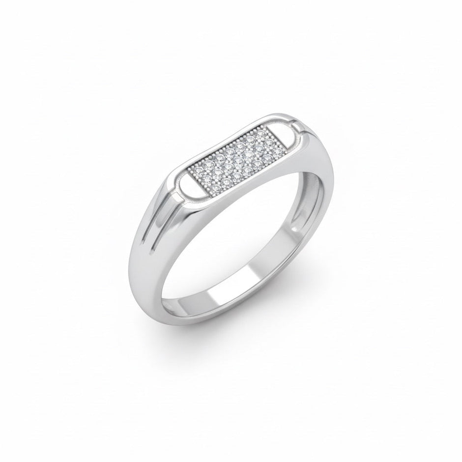 Delicate Minimalist Pave Bar Silver Ring