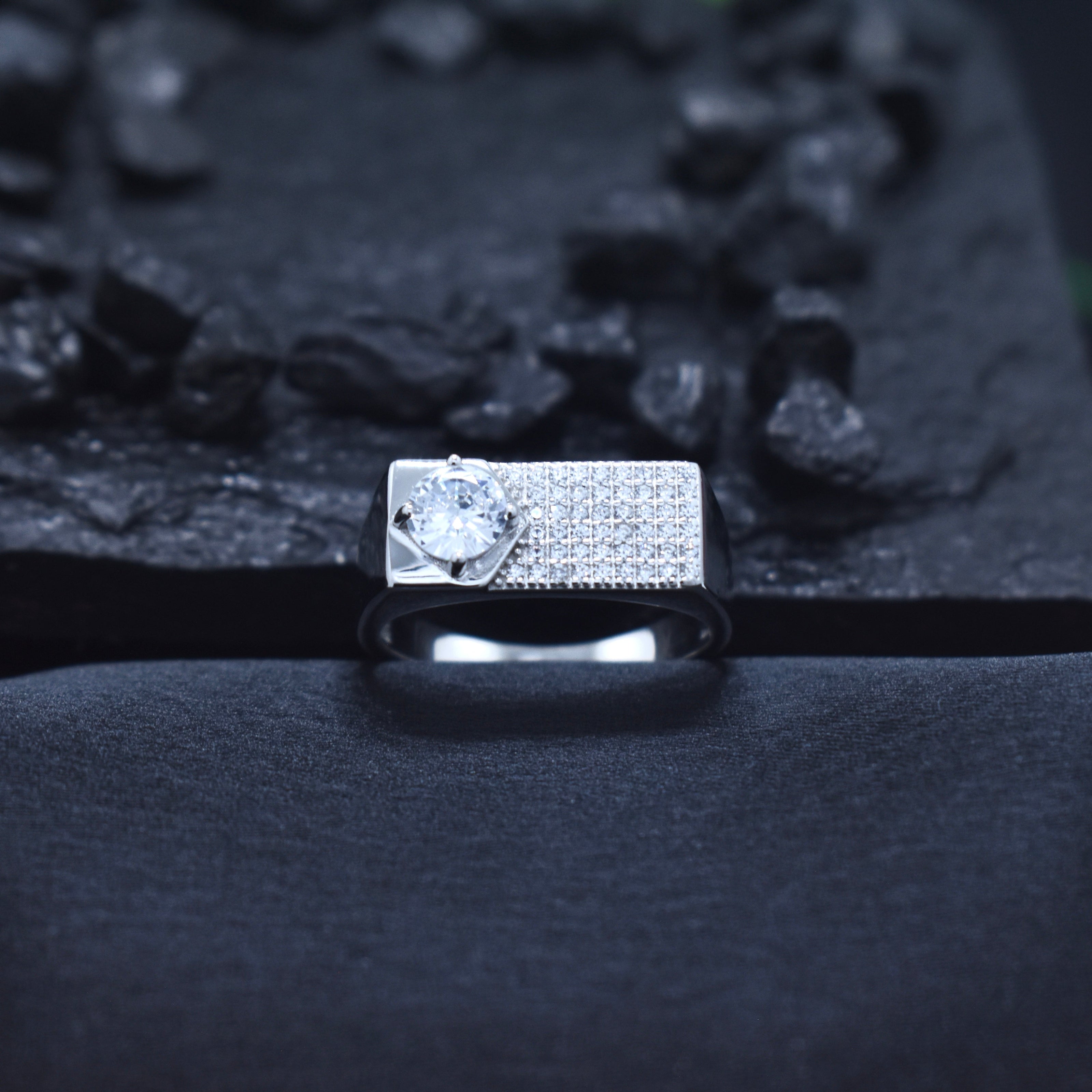 Silver Solitaire Slab Ring