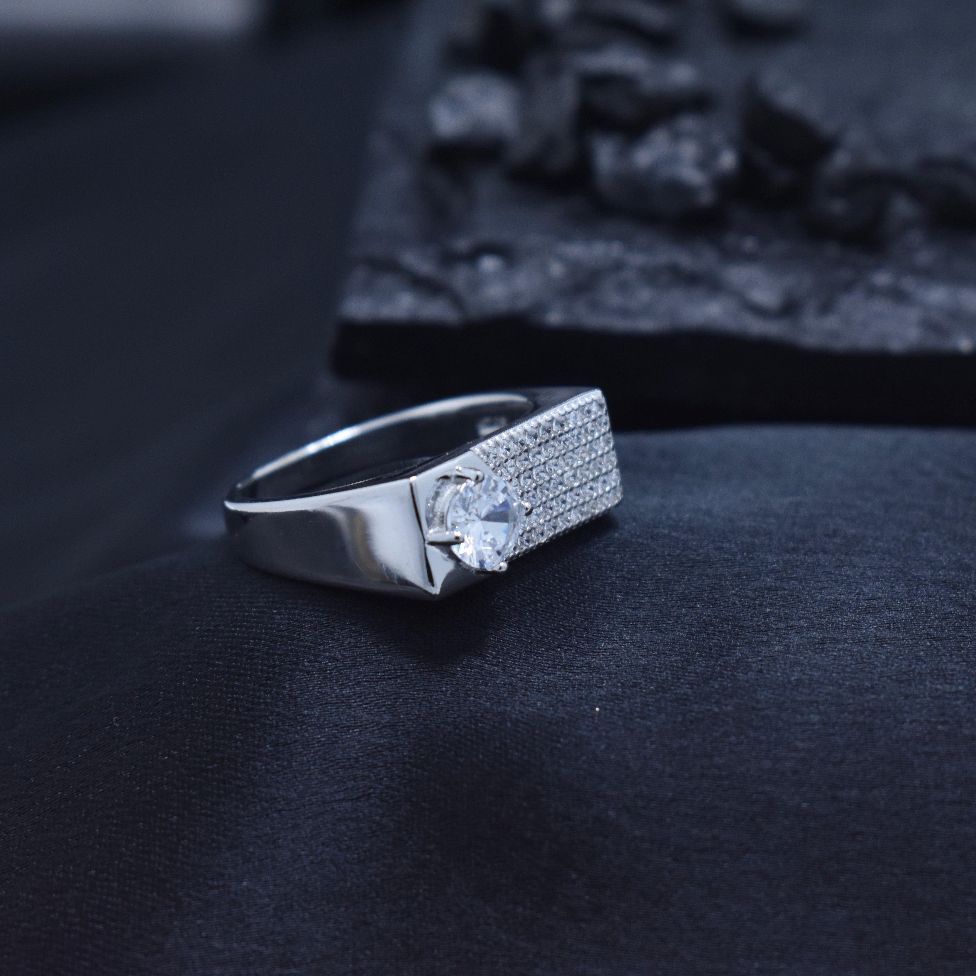 Silver Solitaire Slab Ring
