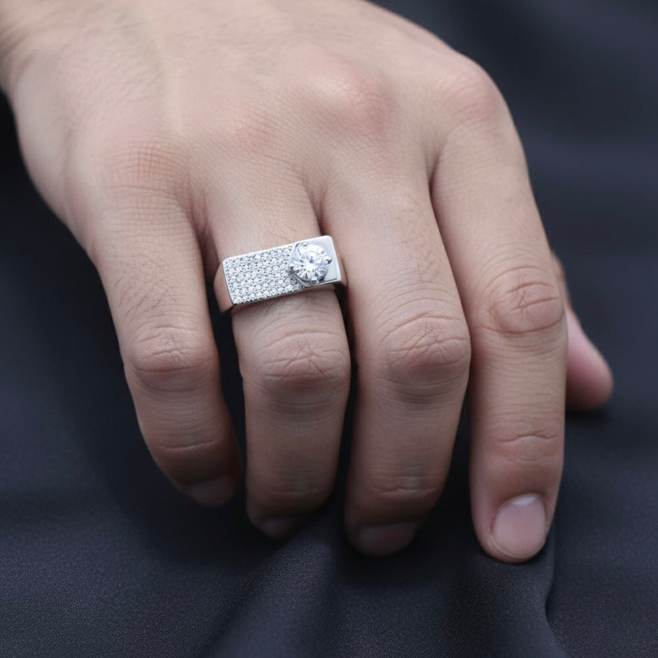 Silver Solitaire Slab Ring
