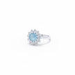 Round Aqua Blue Stone Floral Halo Ring