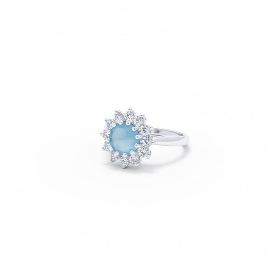 Silver Blue Daisy Cluster Ring