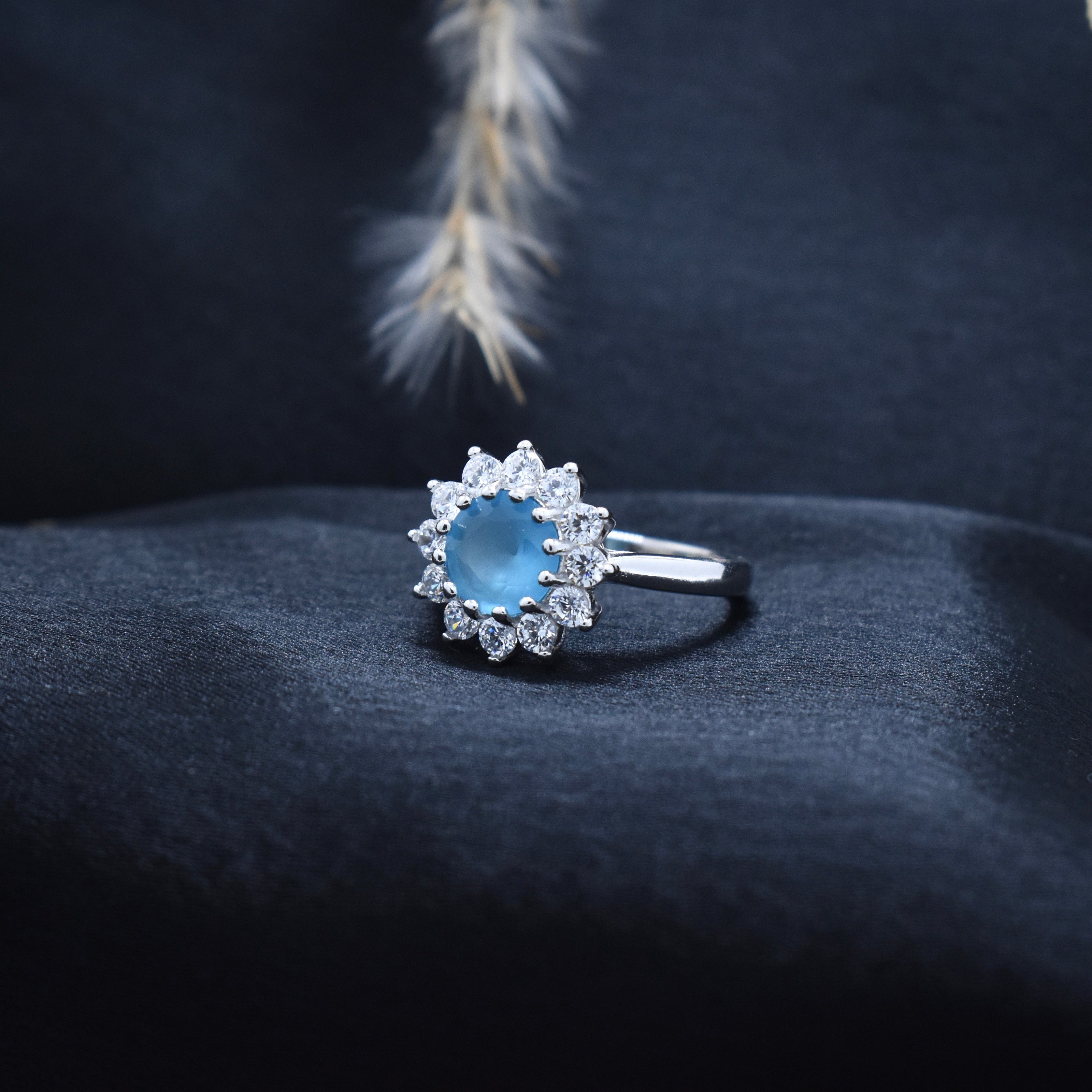 Silver Blue Daisy Cluster Ring