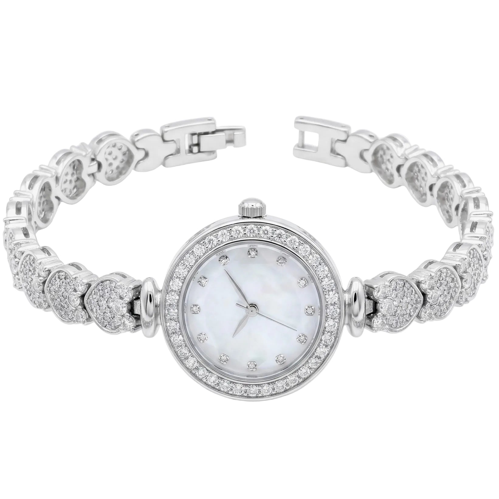 Pavé Heart Cluster Luxury Silver Watch