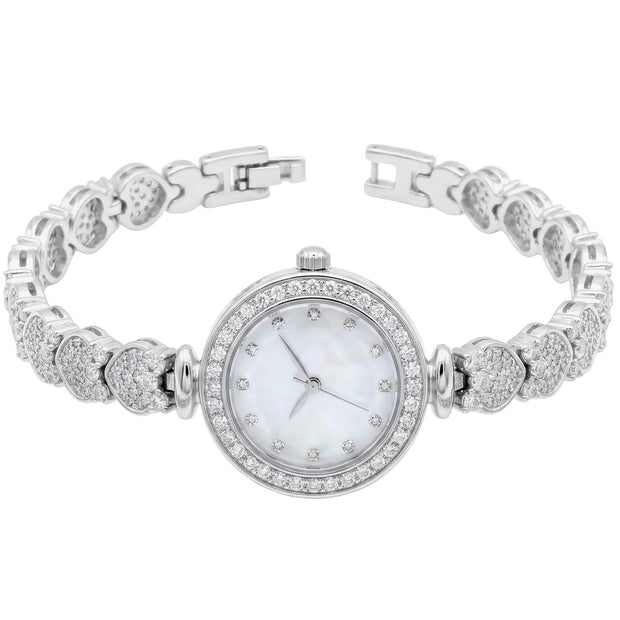 Pavé Heart Cluster Luxury Silver Watch