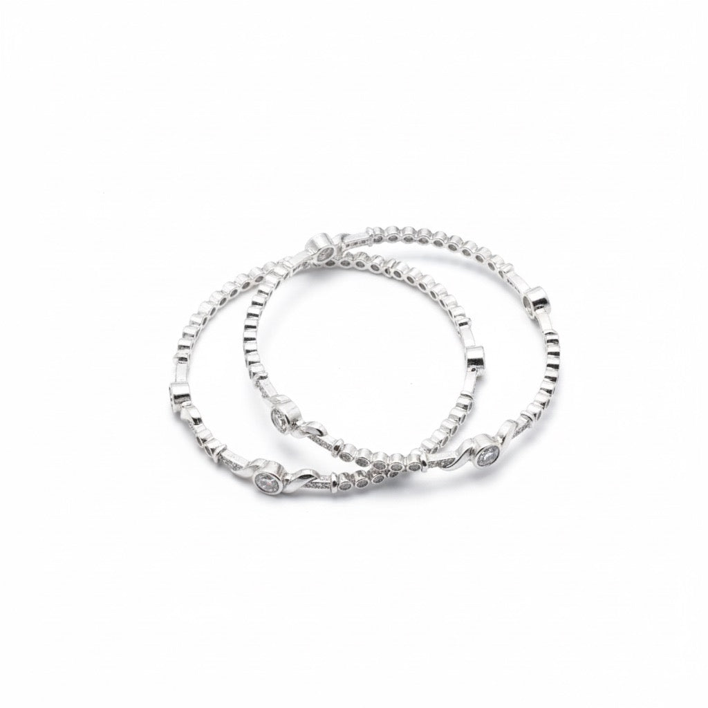 Bezel Twist Silver Bangle Set