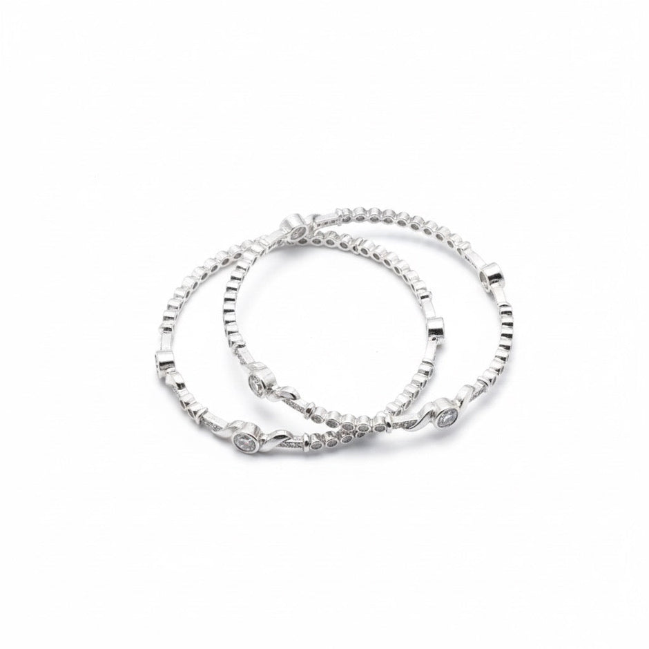 Bezel Twist Silver Bangle Set