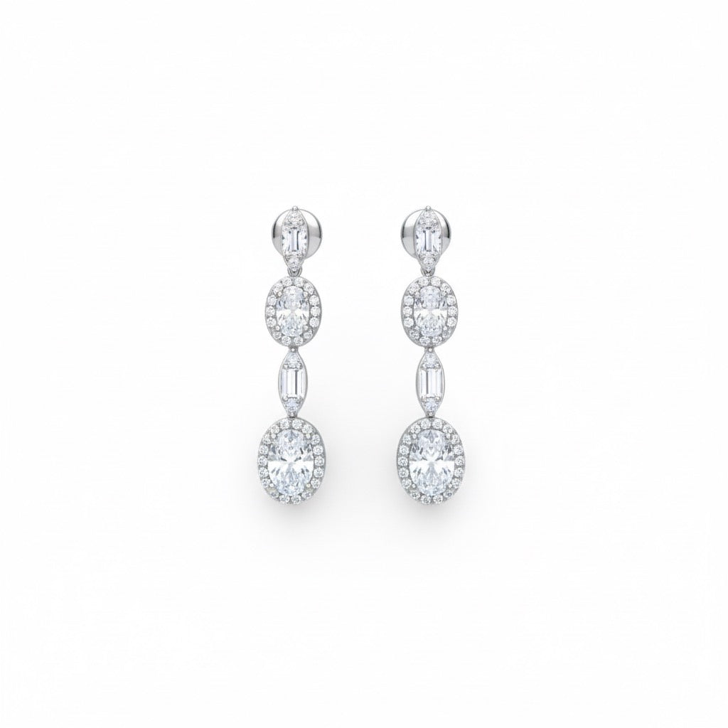 Oval Cluster Necklace Silver Set