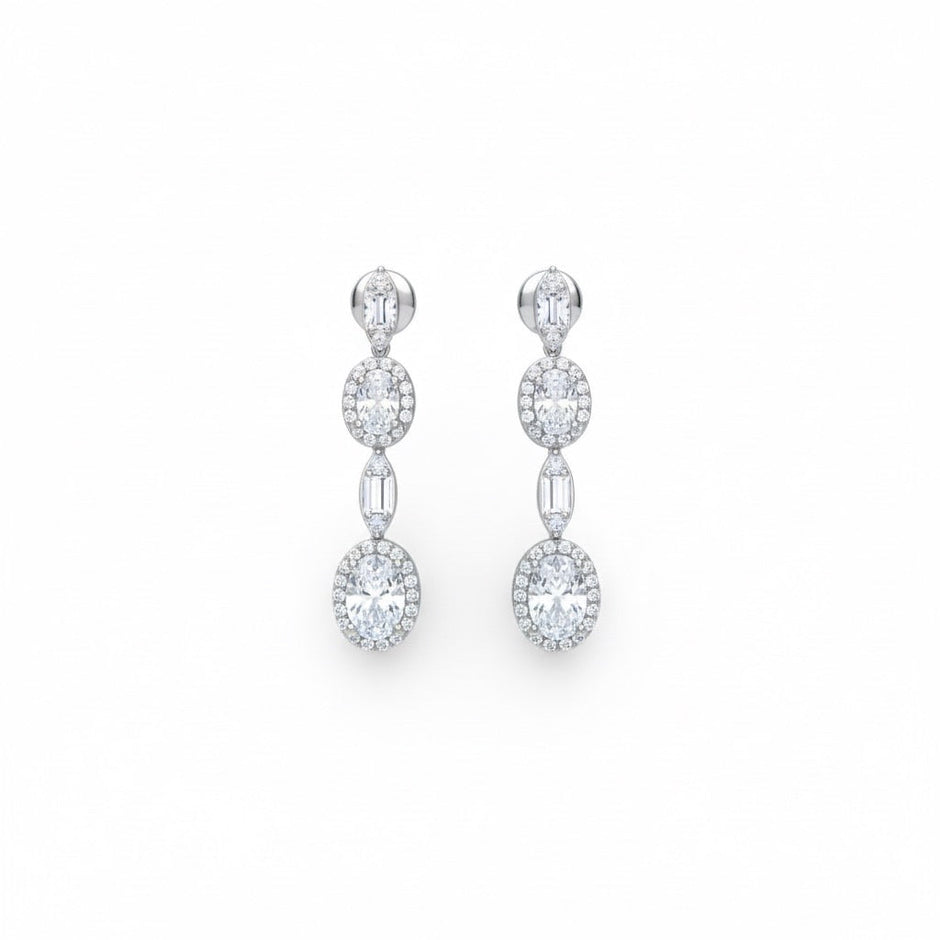 Oval Cluster Necklace Silver Set