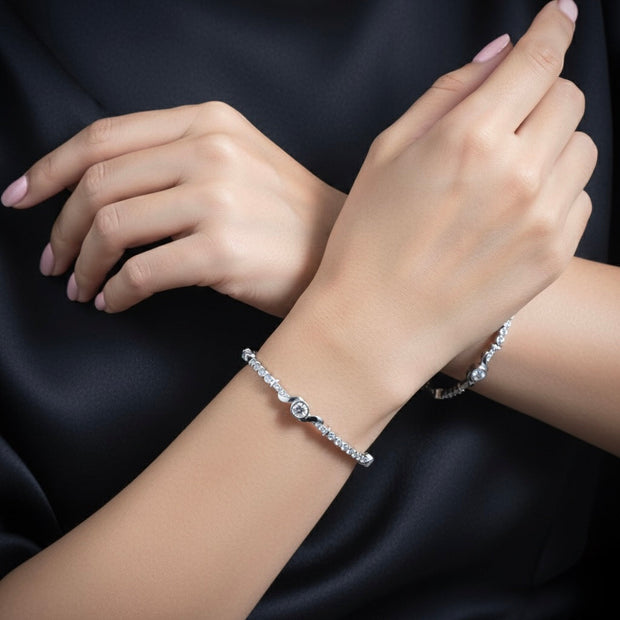 Bezel Twist Silver Bangle Set