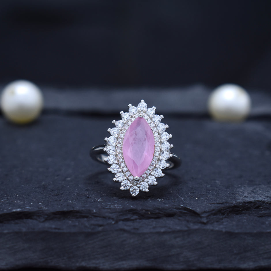 Marquise Cut Pink Stone Halo Ring