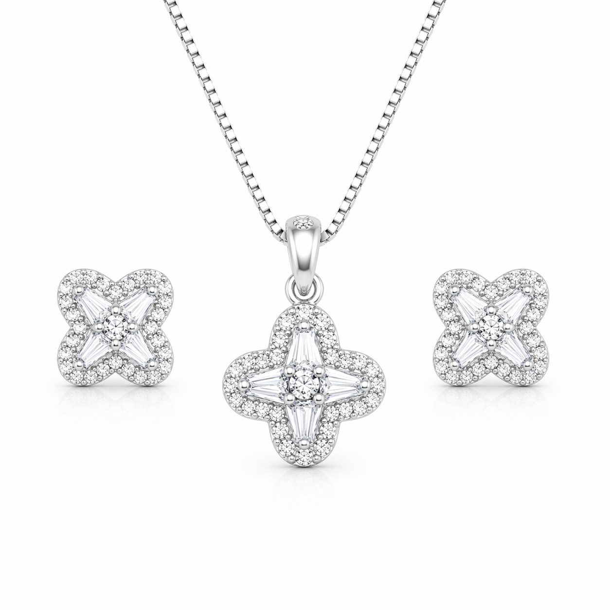 Clover Pendant Set with Chain and Earrings