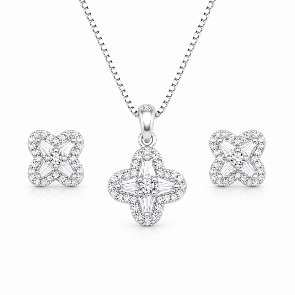 Clover Pendant Set with Chain and Earrings