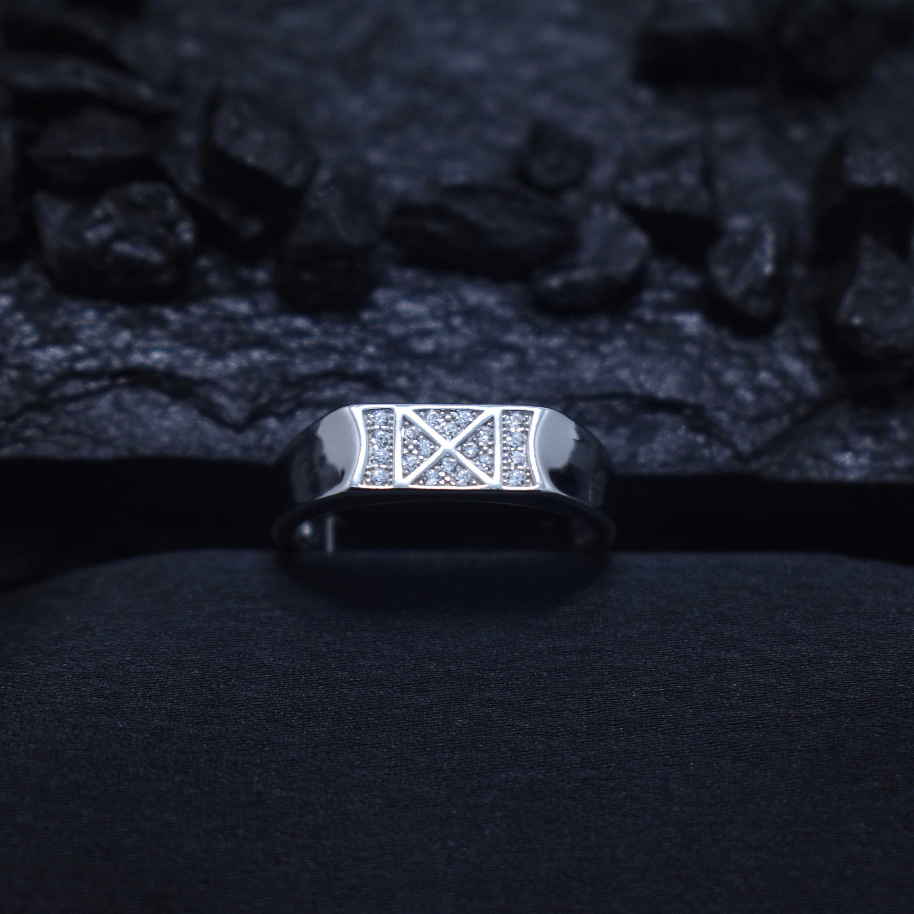 Modern Pave X-Design Silver Ring