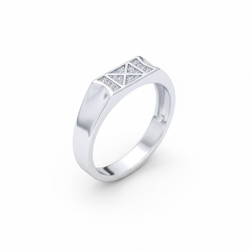 Modern Pave X-Design Silver Ring