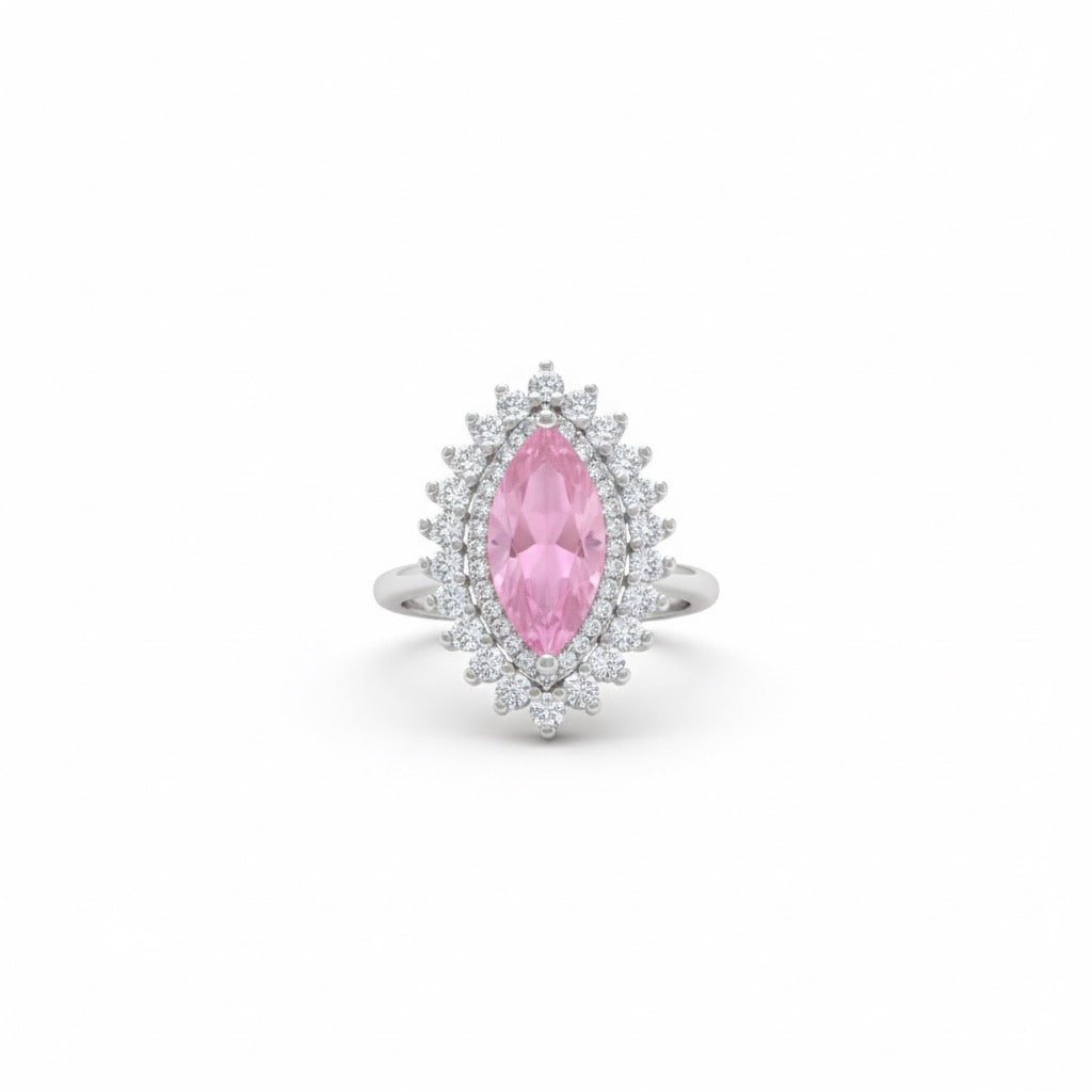Marquise Cut Pink Stone Halo Ring