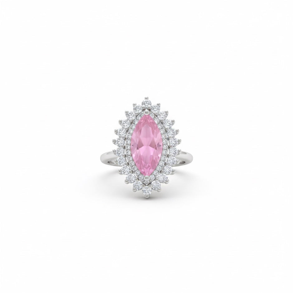 Marquise Cut Pink Stone Halo Ring