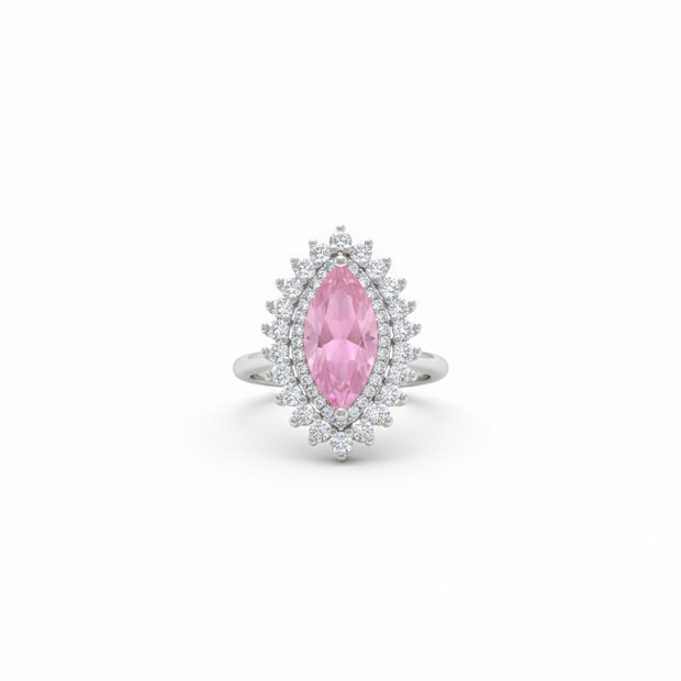Marquise Cut Pink Stone Halo Ring