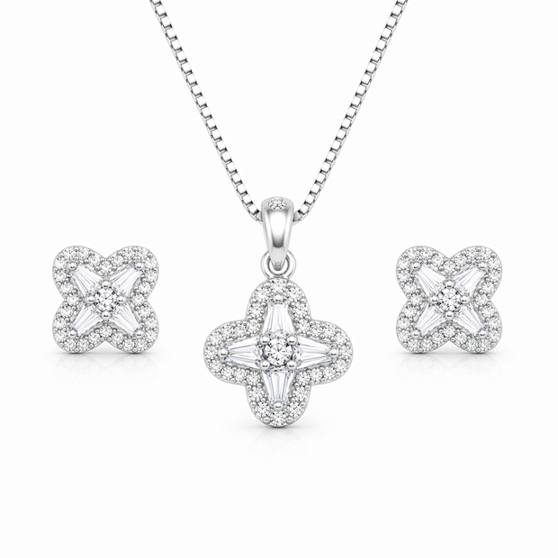 Clover Pendant Set with Chain and Earrings