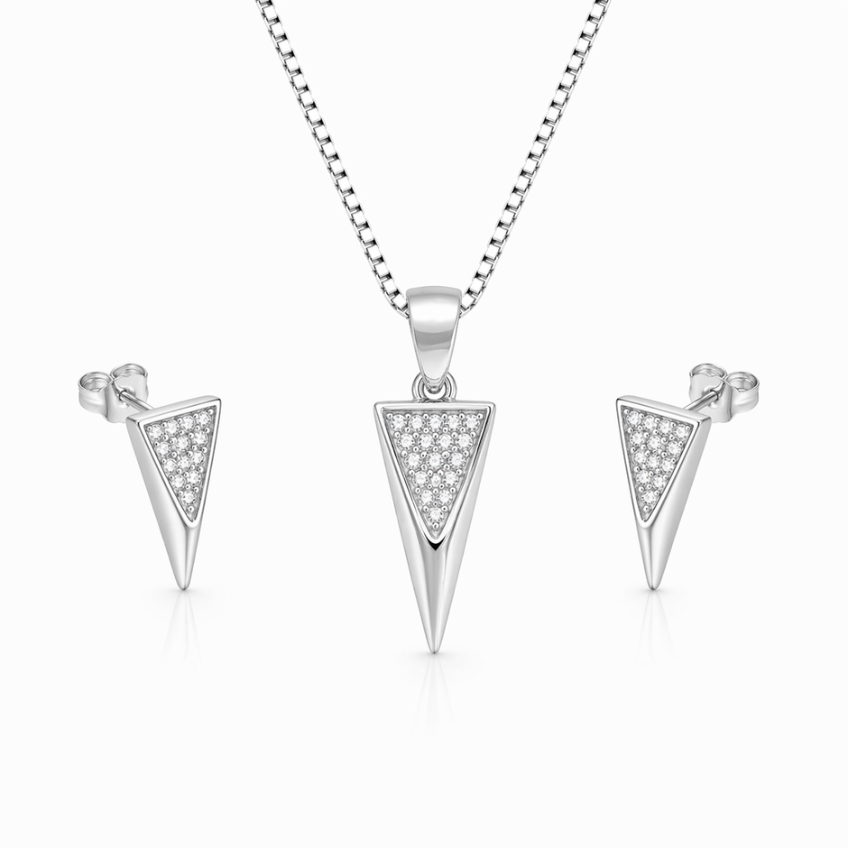 Triangle Pendant Set with Chain and Earrings