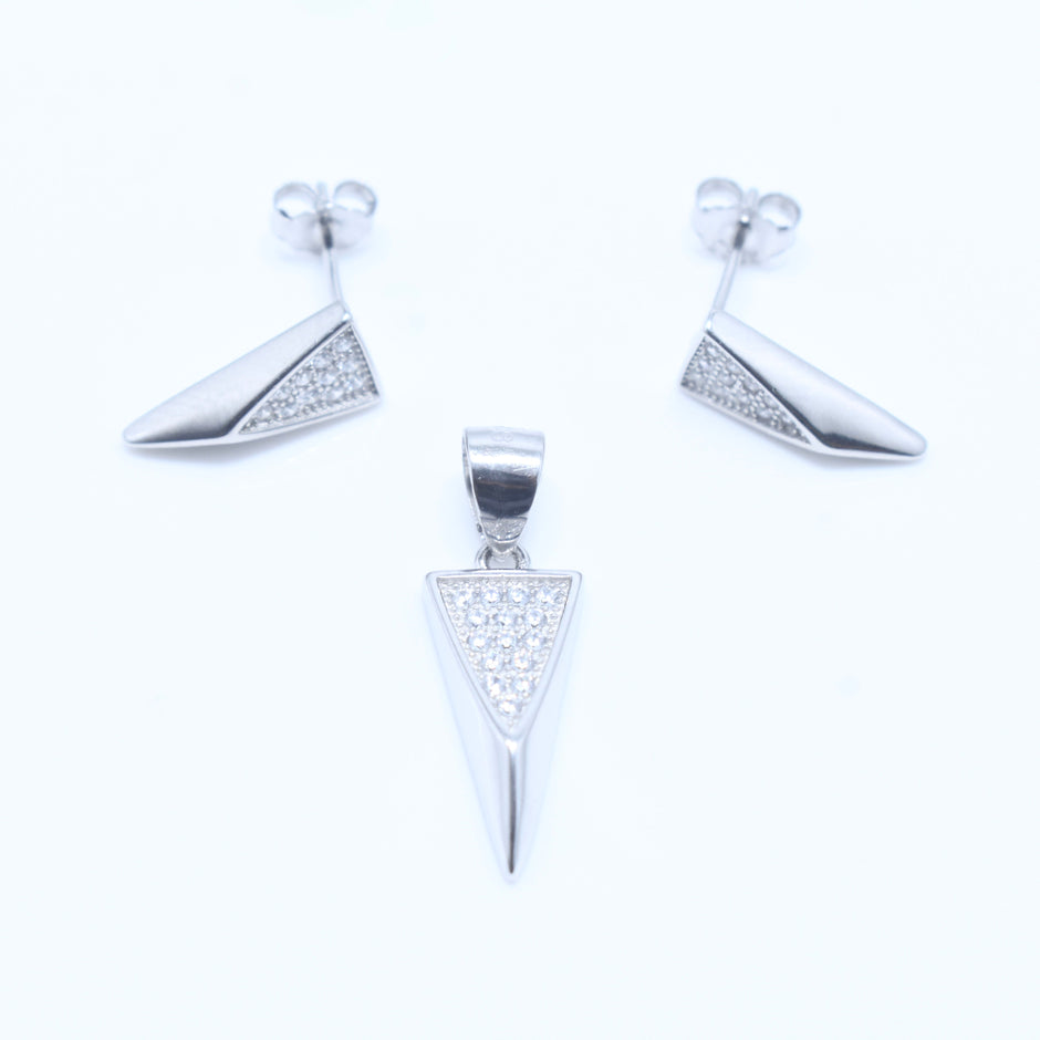 Geometric Triangle Silver Pendant Set