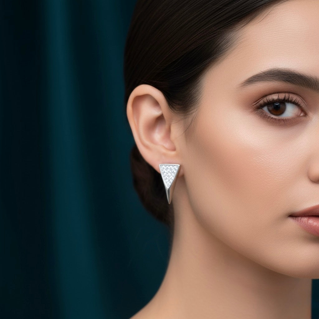 Geometric Triangle Silver Pendant Set