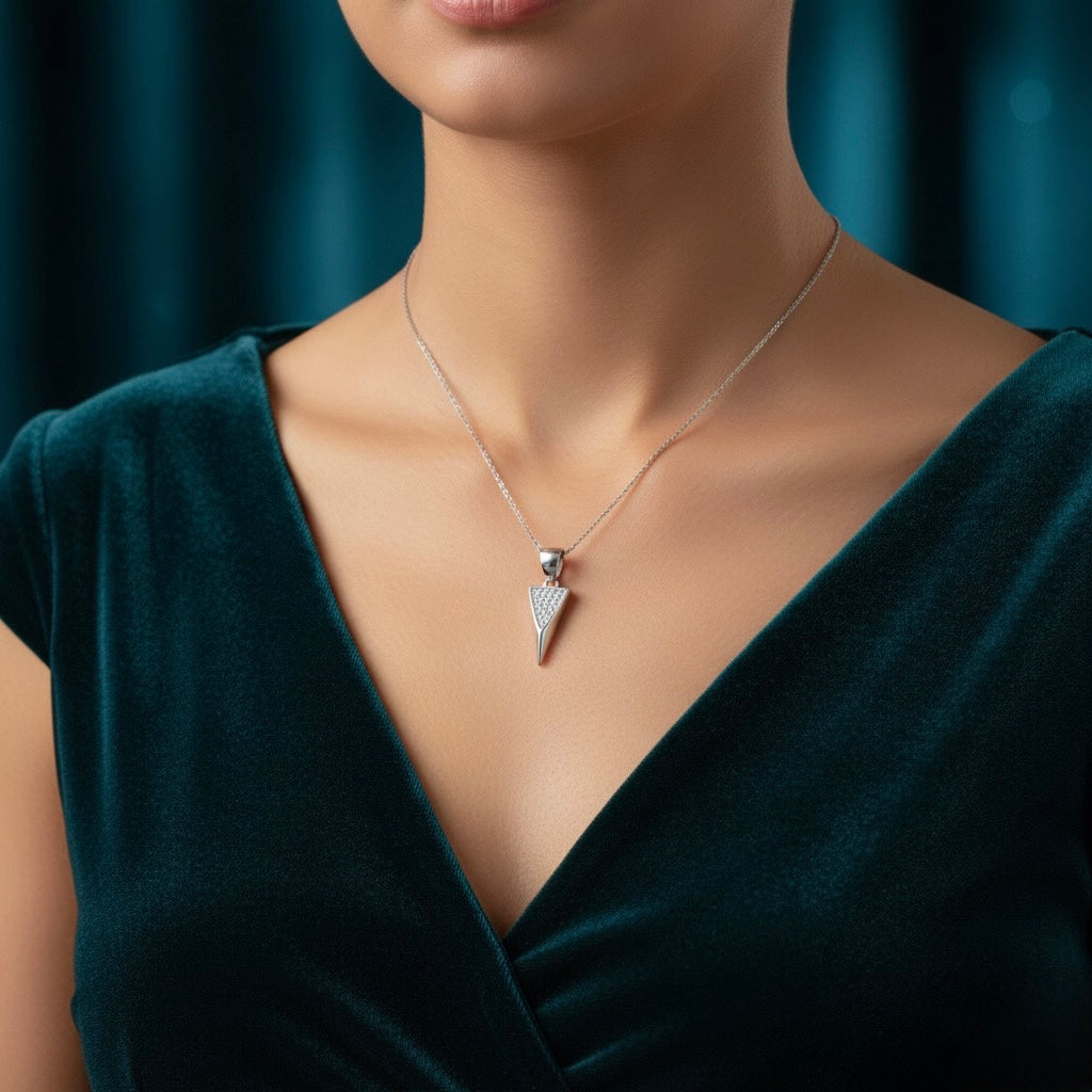 Triangle Pendant Set with Chain and Earrings
