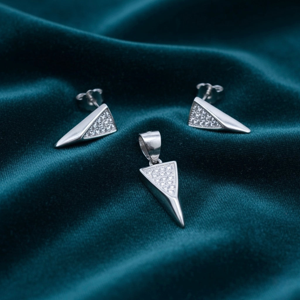 Geometric Triangle Silver Pendant Set