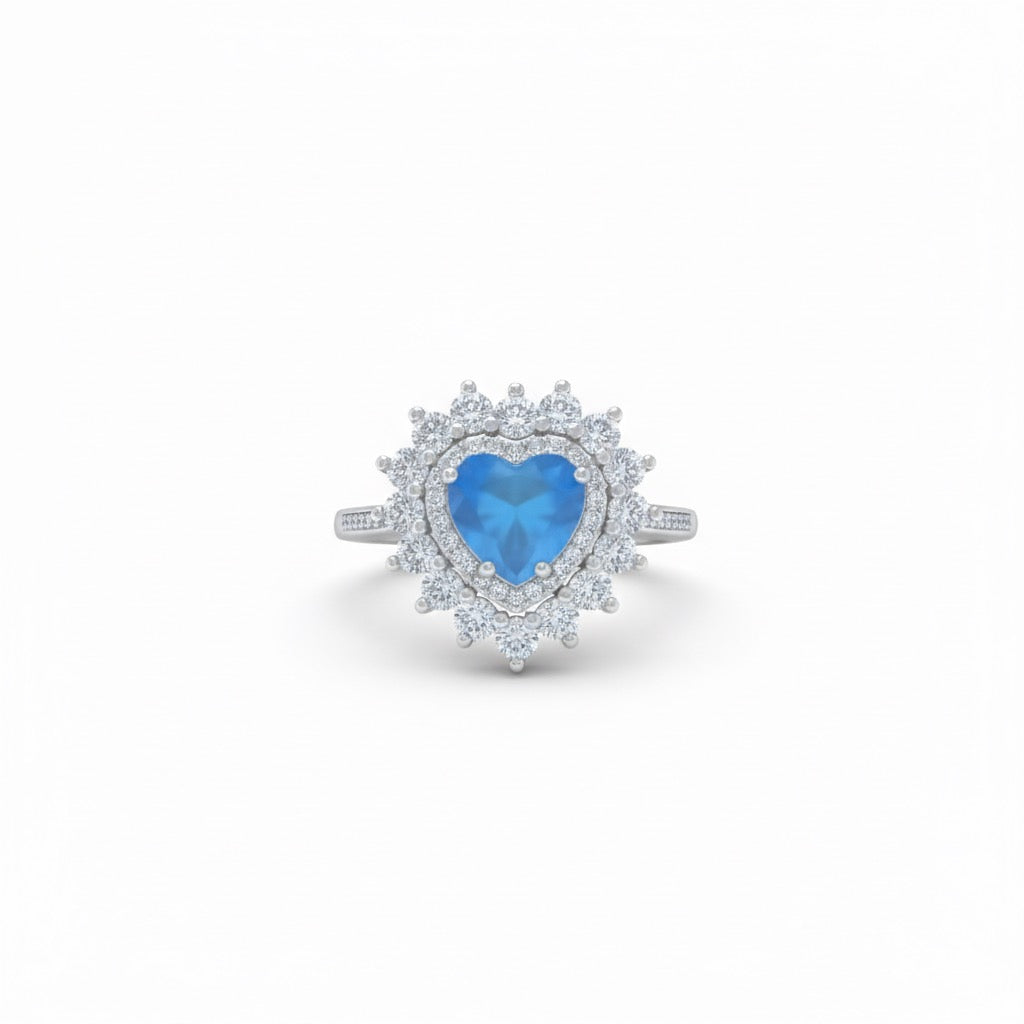 Heart Cut Blue Stone Halo Ring
