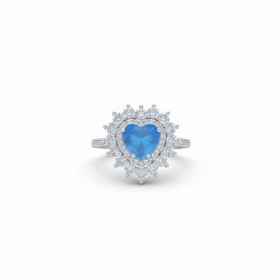 Heart Cut Blue Stone Halo Ring