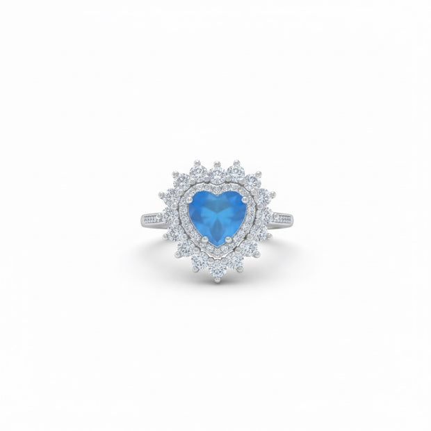 Heart Cut Blue Stone Halo Ring