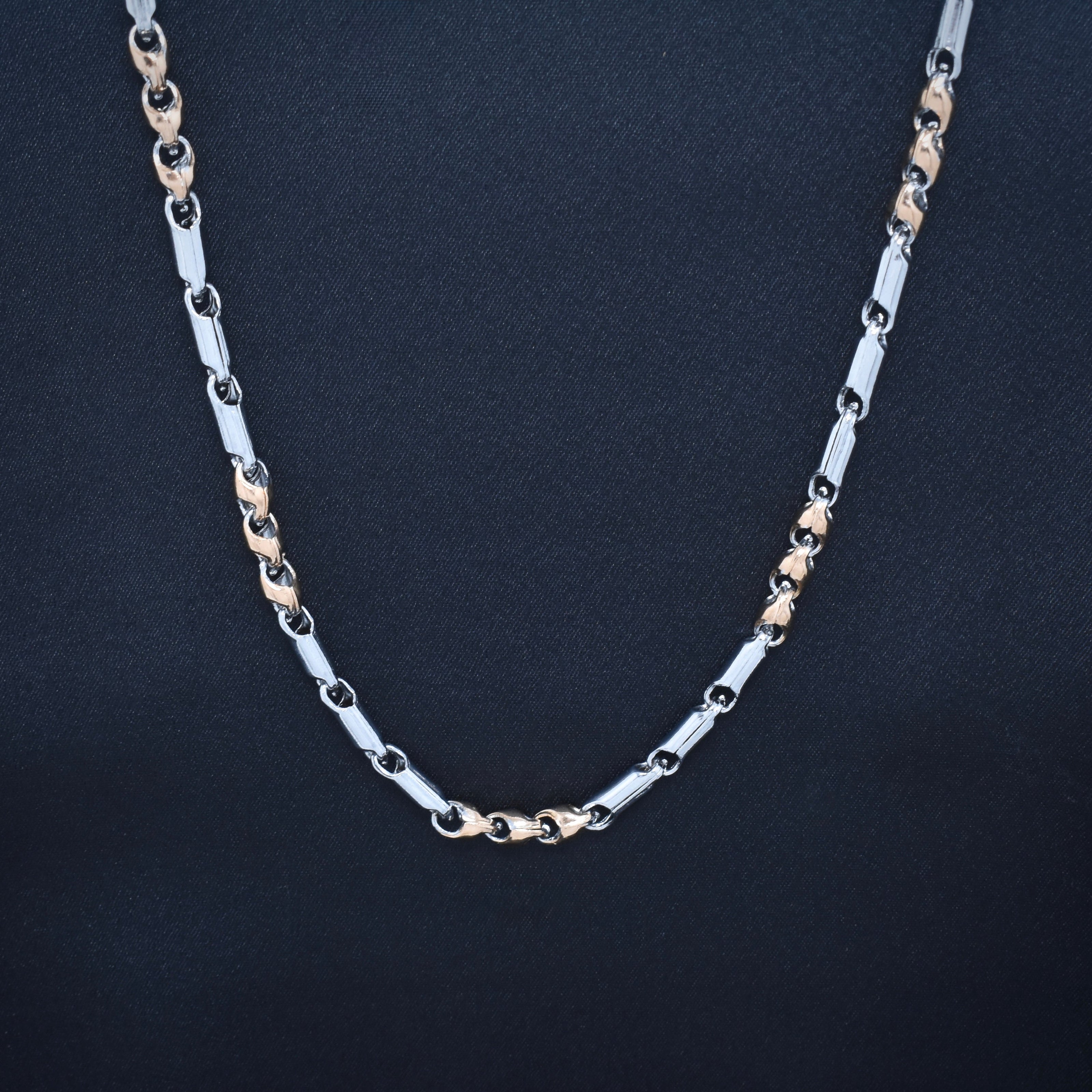 Two-Tone Bar & Link Silver Chain