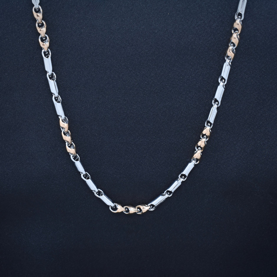 Two-Tone Bar & Link Silver Chain