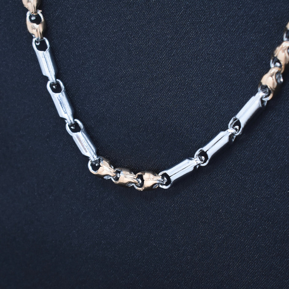 Two-Tone Bar & Link Silver Chain