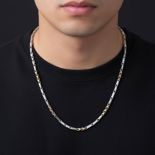 Two-Tone Bar & Link Silver Chain