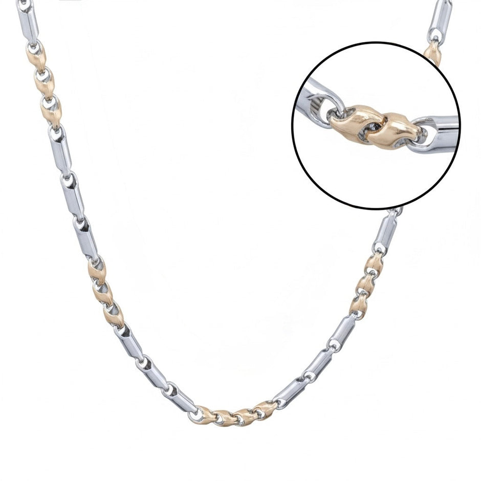 Two-Tone Bar & Link Silver Chain