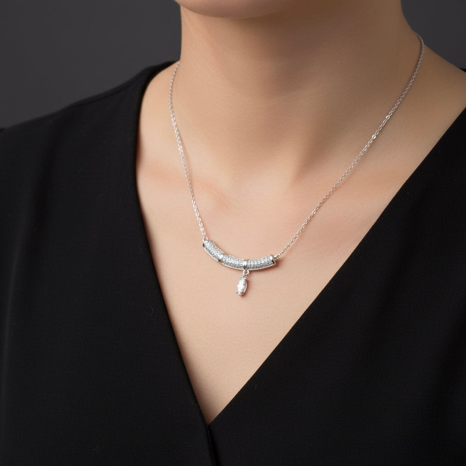 Curved Bar Pendant Necklace
