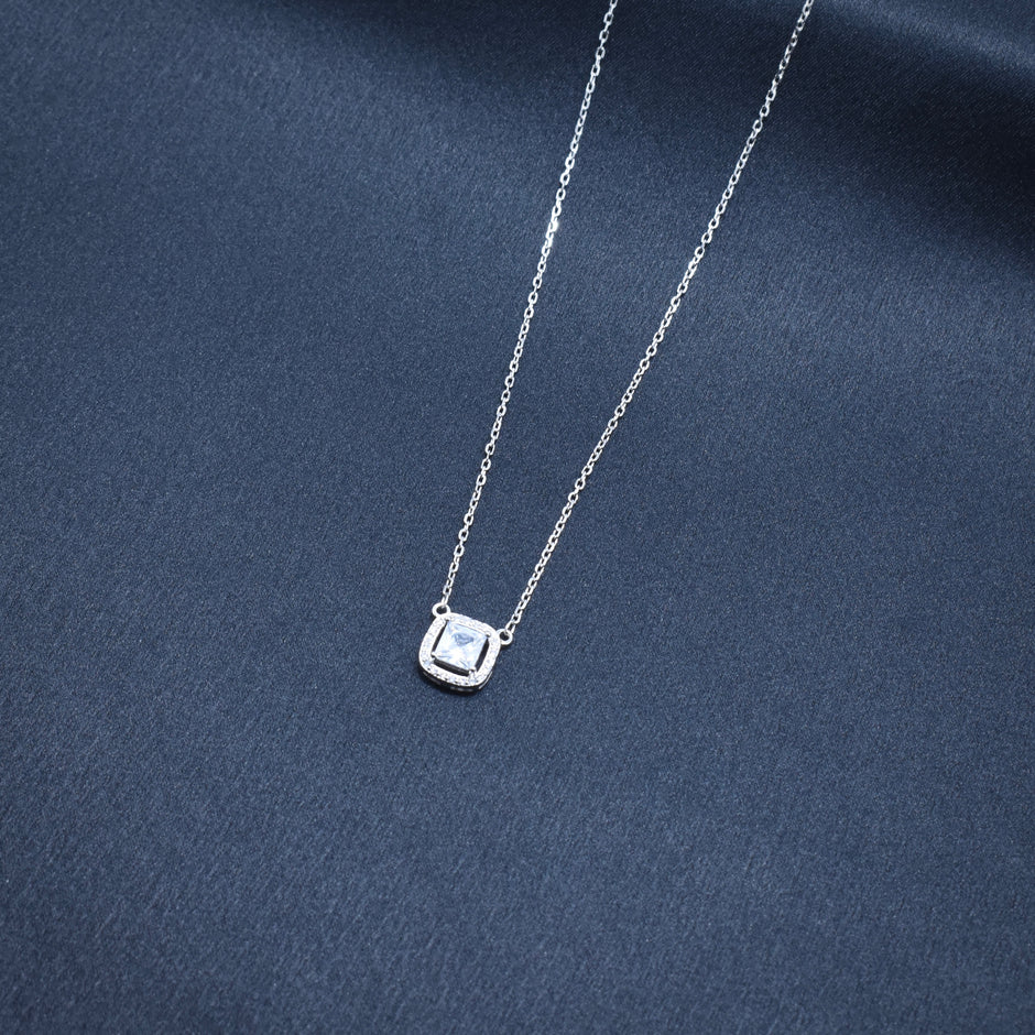 Square Solitaire Style Pendant Necklace