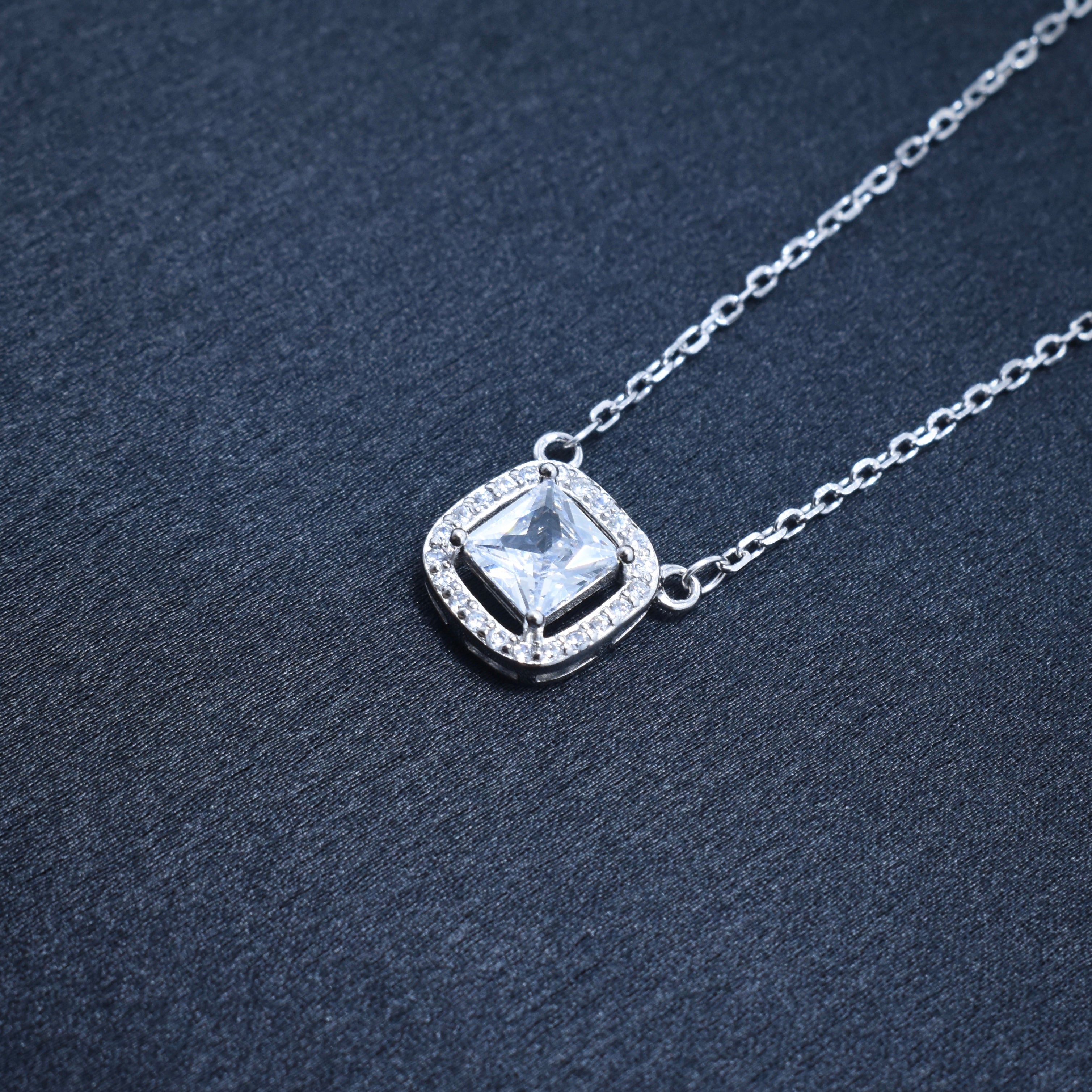 Square Solitaire Style Pendant Necklace