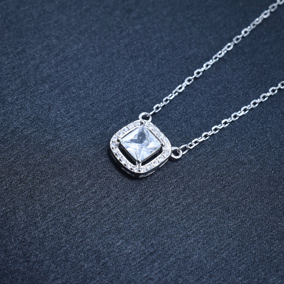 Square Solitaire Style Pendant Necklace