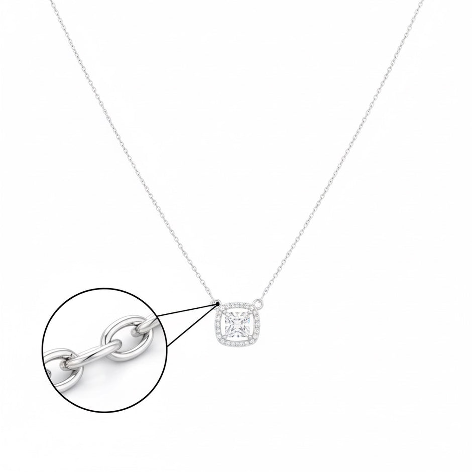 Square Solitaire Style Pendant Necklace