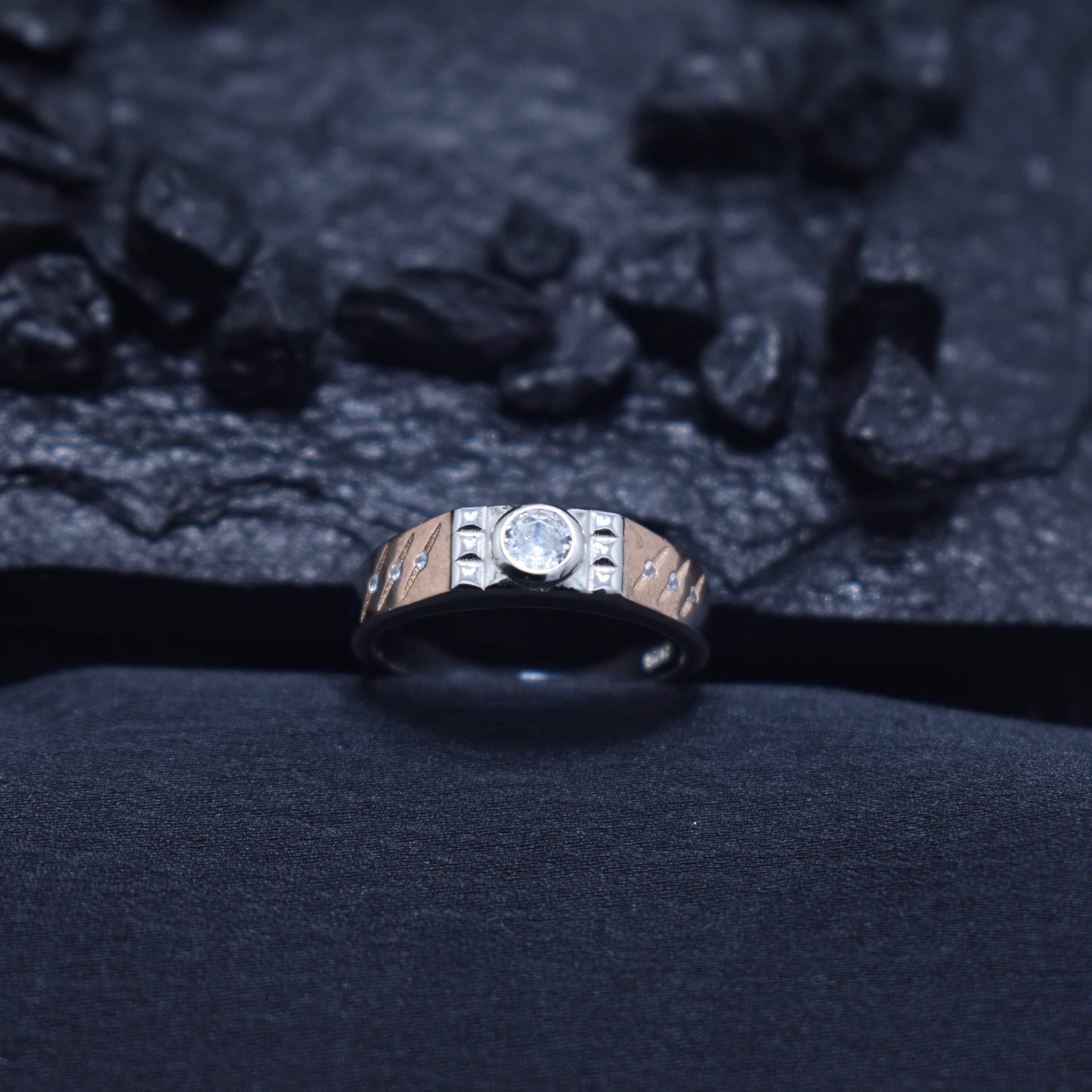 Silver Solitaire Stripe Ring