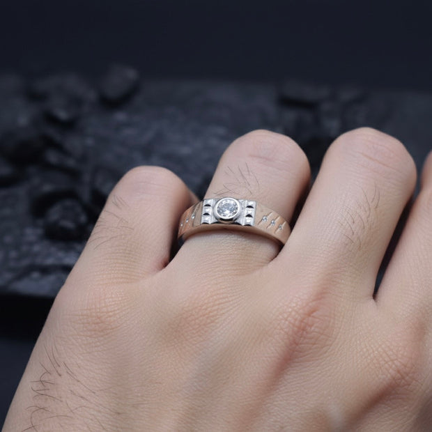 Silver Solitaire Stripe Ring