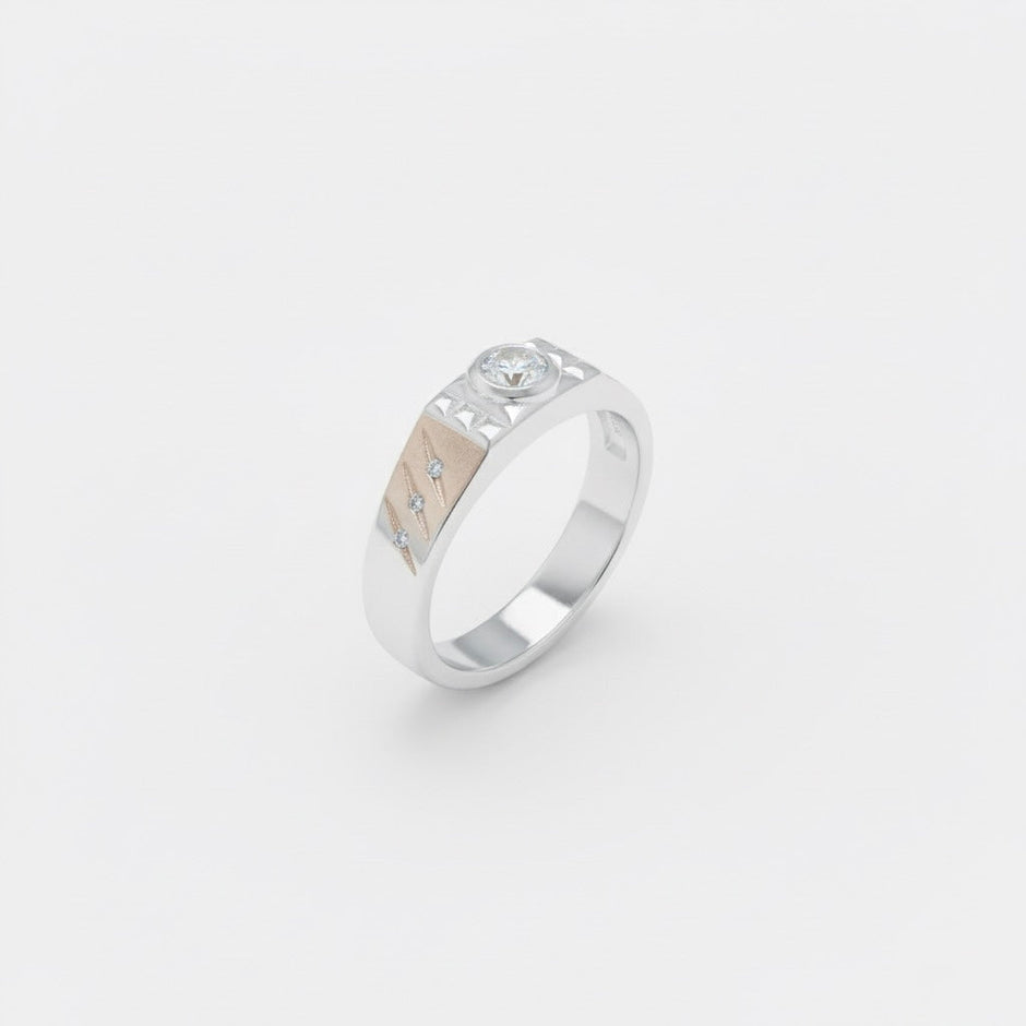 Silver Solitaire Stripe Ring