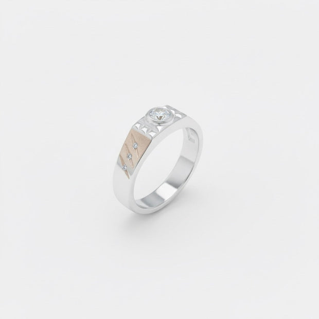 Silver Solitaire Stripe Ring