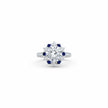 Round Cut Halo Ring with Blue Accent Stones